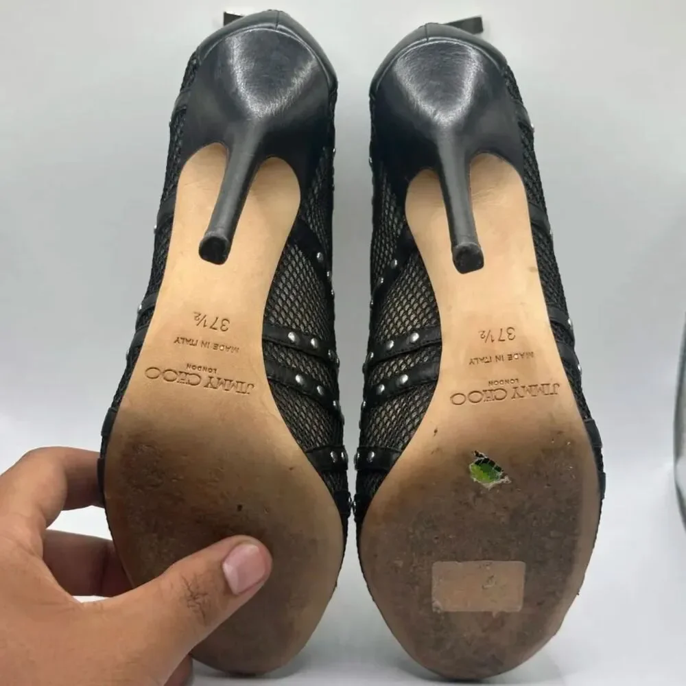 Jimmy Choo Black Mesh Studded Booties Size 37.5 - Picture 5 of 5